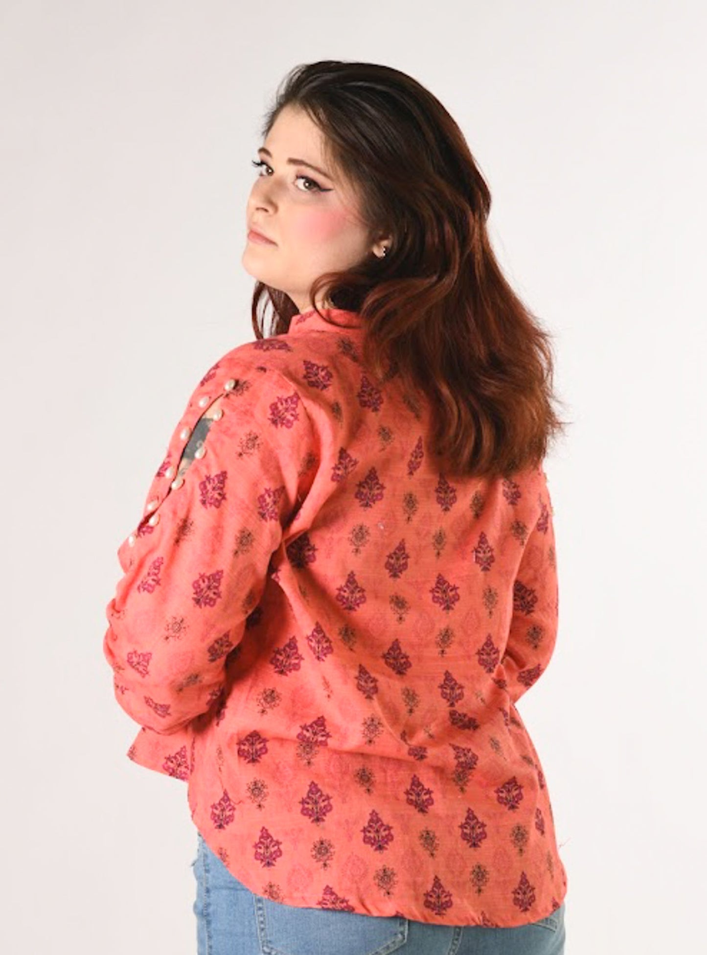 Coral Western Kurta Inspired Shirt - Evaz Ethical Clothing