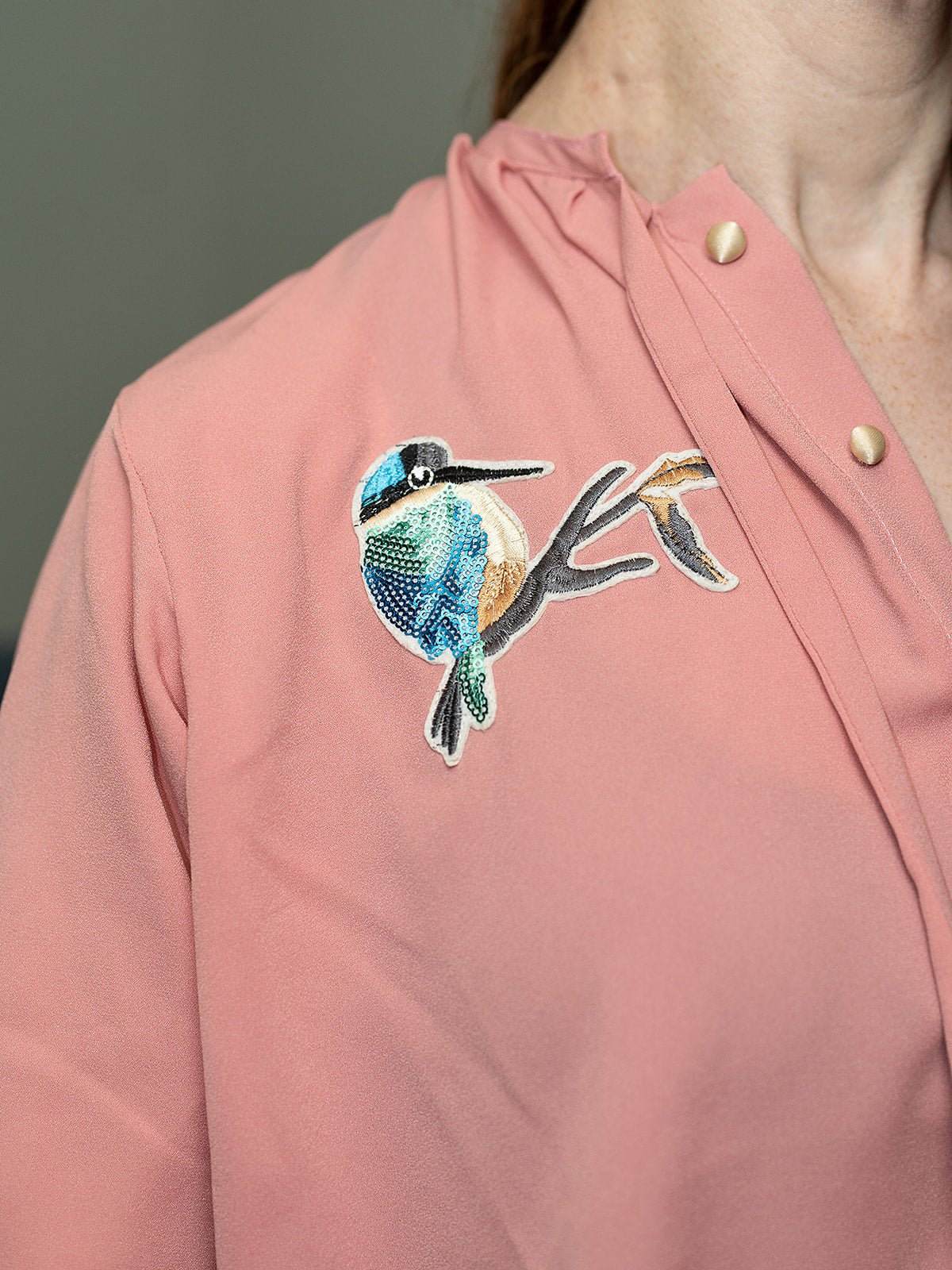 Women's 3/4 sleeve button up Pink Shirt with Embroidery - Evaz Ethical Clothing