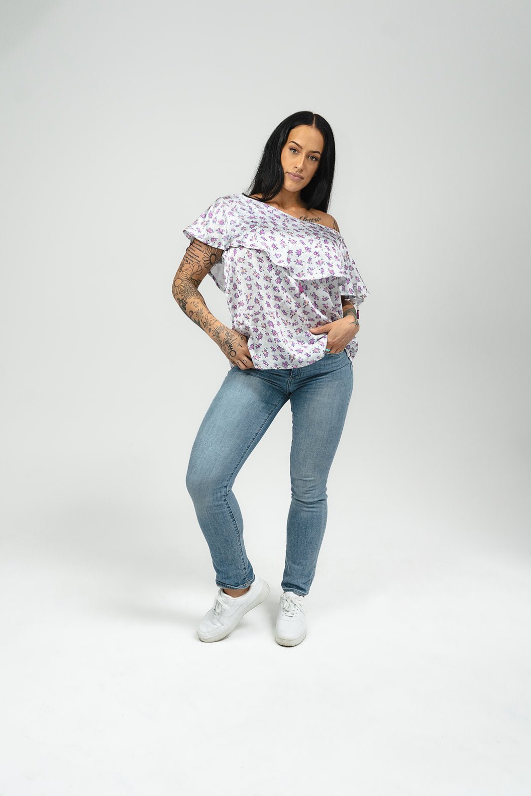Women's Floral Print Layered Off the shoulder Top - Evaz Ethical Clothing